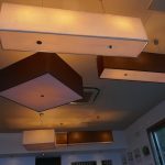 Photo "Modern style ceiling fan lights above dining tables"